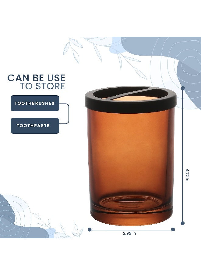 HALSTON H Halston Amber Glass Toothbrush Holder, Heavy Weight Thick Organizer,Bathroom, Vanity Countertop, Makeup Brush, The Freida Collection Bathroom Accessories Set Farmhouse Decor - Image 3